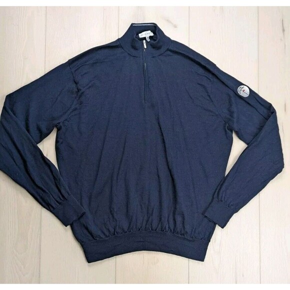 Peter Millar Mens XL Autumn Crest 1/4 Zip Merino Wool Blend Sweater Navy Blue - Picture 1 of 9